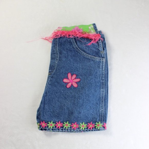 Greggy Girl Aloha Blue Denim Embroidered Sleeveless Overall One Piece Size 10 - Picture 4 of 5